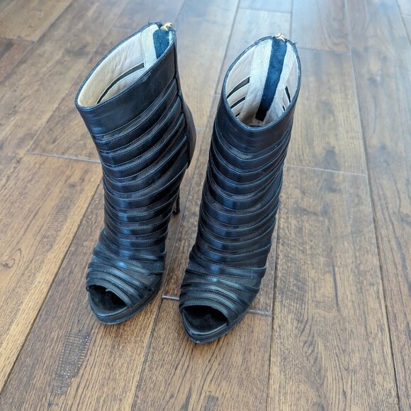 Herve Leger Mesh and Leather Peep Toe Booties Size 37 - Picture 4 of 6